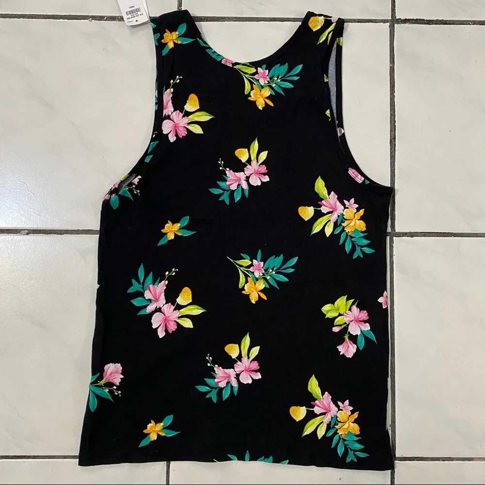 Hollister; Black Neon Tropical Flower Tank Top Sleeveless - Picture 3 of 7